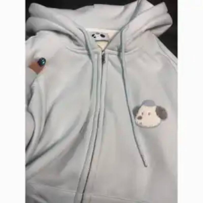 

Милый свитшот с вышивкой щенка для женщин, корейский милый худи, свободный, новый кардиган на осень и зиму, универсальная куртка S синий