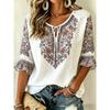Women's White & Red Paisley Print Tie Neck Blouse, Casual Loose Tops for Spring Summer Daily Wear & Vacation Occasions