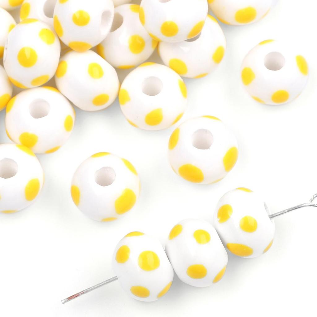 2pcs/Bag 12x9mm Handmade Round Dot Ceramic Beads Charm Porcelain Loose Spacer Beads for DIY Jewelry Craft Making Accessories