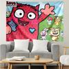 Love Monster Print Tapestry, Backdrop, Easy Setup, Ideal for Bedroom, Office & Living Room, with Aesthetic Wall Hanging Decor.