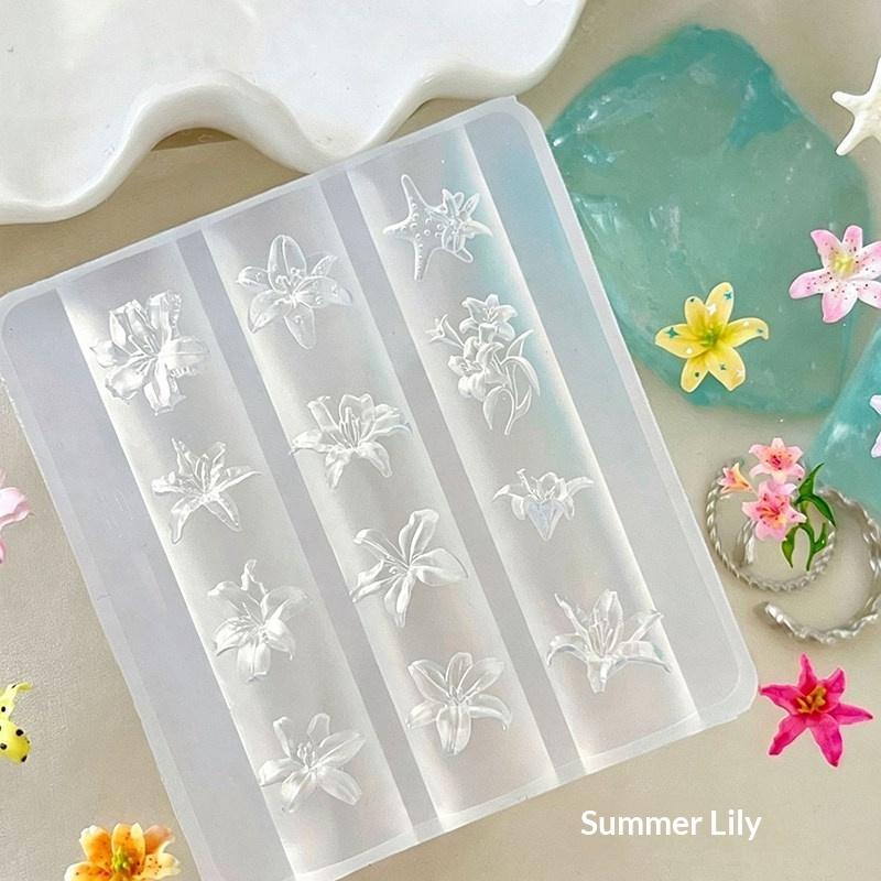 3D Silicone Flower Nail Art Carving Mold Resin Lily Floral Starfish Diy Nail Art Decoration Transparent Template For Nail Charms