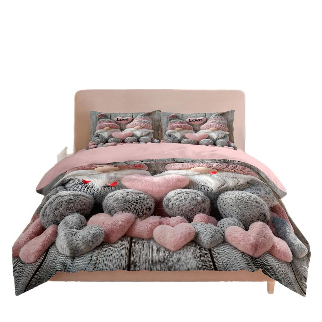 Bed Three-Piece Custom Valentine'S Day Dwarf Print Quilt Cover Pillowcase Bedding