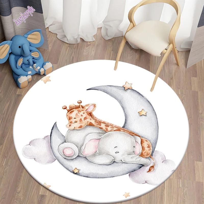 Cartoon Bear Balloon Round Carpet Kawaii Area Rugs Circle Carpets for Living Room Floor Mat Polyester Anti-Slip Mat for Children