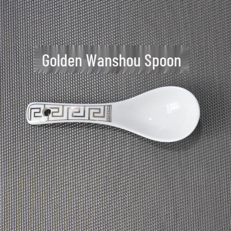 Gold-Rimmed Ceramic Soup Teaspoon - Versatile for Stirring, Eating, and Serving