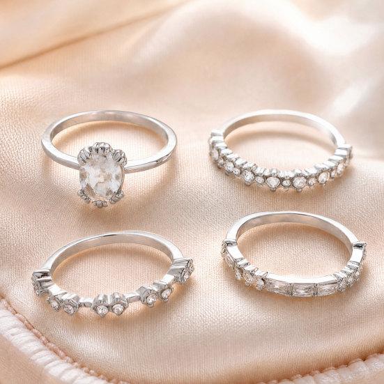 4 Pcs Stackable Rings for Women, Sparkly Cubic Zirconia Rings, Minimalist Statement Wedding Engagement Promise Rings