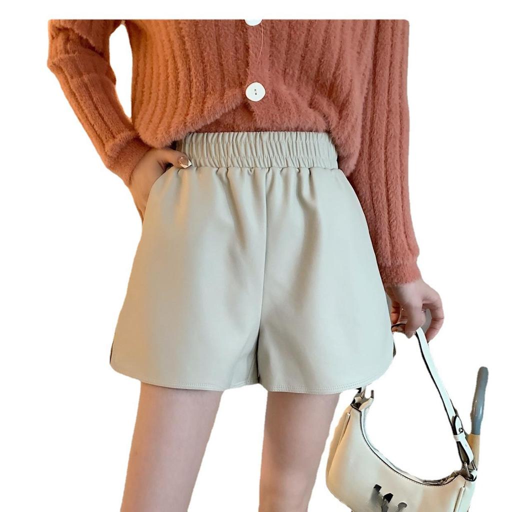 Women's Fall Winter High Waisted Slimming Plus Size Loose Outer Wear A-Line Wide Leg PU Leather Shorts Mini Shorts Versatile Slim Fit Hot Pants