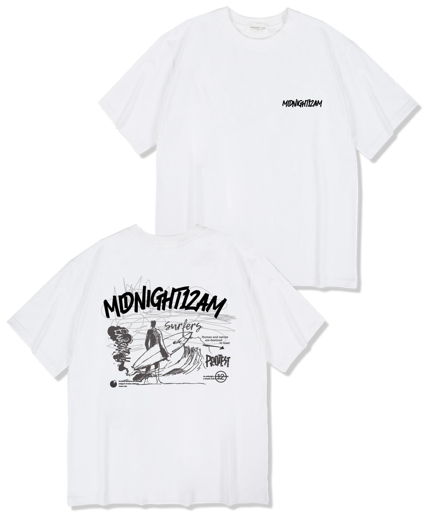Midnight 12 Am Wave Surfer Oversized Short Sleeve T-Shirt White L