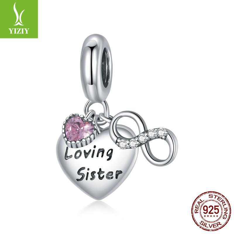 

English Lettering Sister Pendant Accessories, Girlfriend Gift Love 925 Sterling Silver Beaded Bsc414