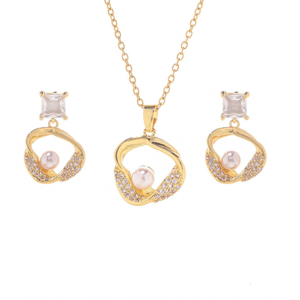 Titanium Steel French Circle Necklace Women'S High-End Personalized Versatile Micro-Inlaid Zircon Pearl Jewelry Set