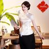 Dámský top Tang Suit Slim Fit na jaro a léto - Brokát s draky a fénixy, Krátký rukáv, Retro, Větší velikosti, Oblečení pro maminky