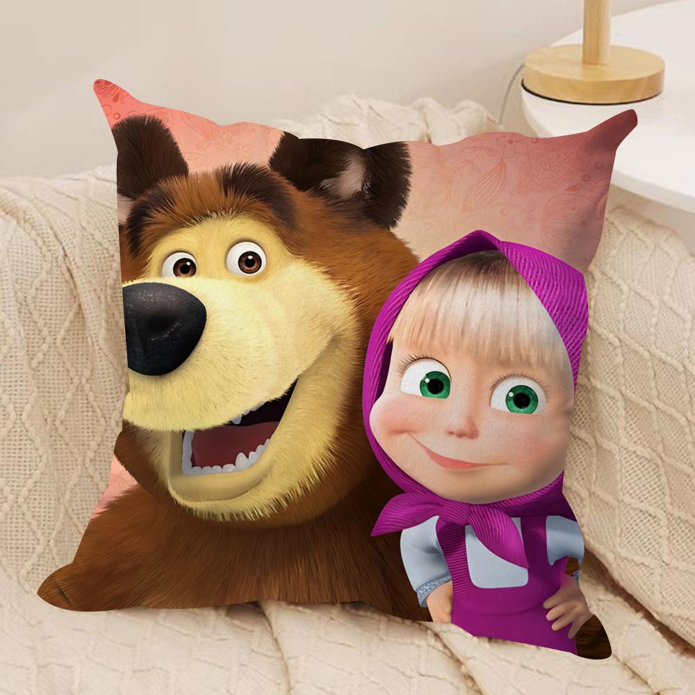 MMasha And BBears Cushion Cover Silky Short Plush Invisible Zipper Dustproof Sofa Pillow Case For Home Decor