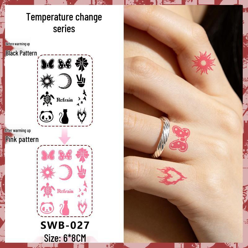 Temperature-Sensitive Succubus Finger Color-Changing Waterproof Tattoo Sticker - Cute Cartoon Design