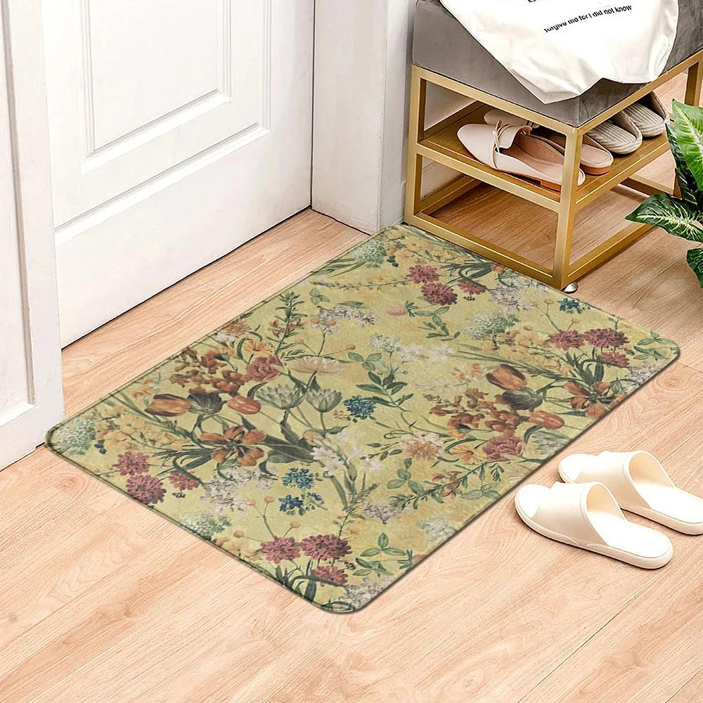 Beautiful Flowers Entrance Door Floor Mat Door Mat Non-Slip Foot Pad Home Welcome Carpet for Hallway Bath Kitchen Doormat