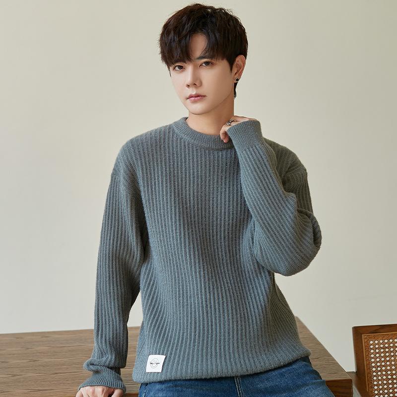 Crew Neck Sweater Men's Knitted Sweater New Pullover Inner Sweater High-end Outer Bottoming Sweater Autumn and Winter