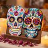 Feiertag Tischdekoration Kunstausstellung Tag der Toten Zuckerschädel Hängeschild, Handbemalte Florale Mexikanische Calavera Holz Wanddekor Plakette, für Halloween Dia