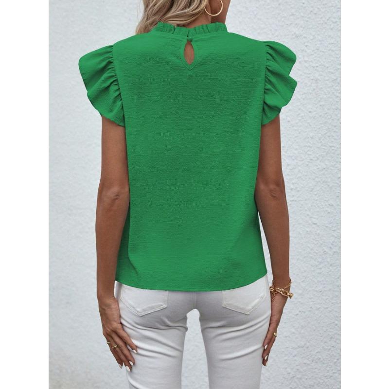 Women Short Sleeve Ruffled Round Neck Blouse