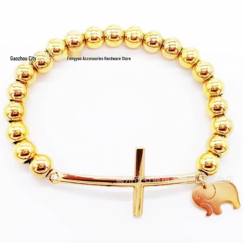 8mm Random Three-Color Bead Stainless Steel Handcrafted Cross Bracelet