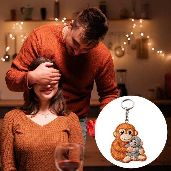 Monkey Plush Keychain Pendant with Metal Ring Soft Stuffed Animal Hugging Doll for Bags Keys Cute Monkey Gift Idea