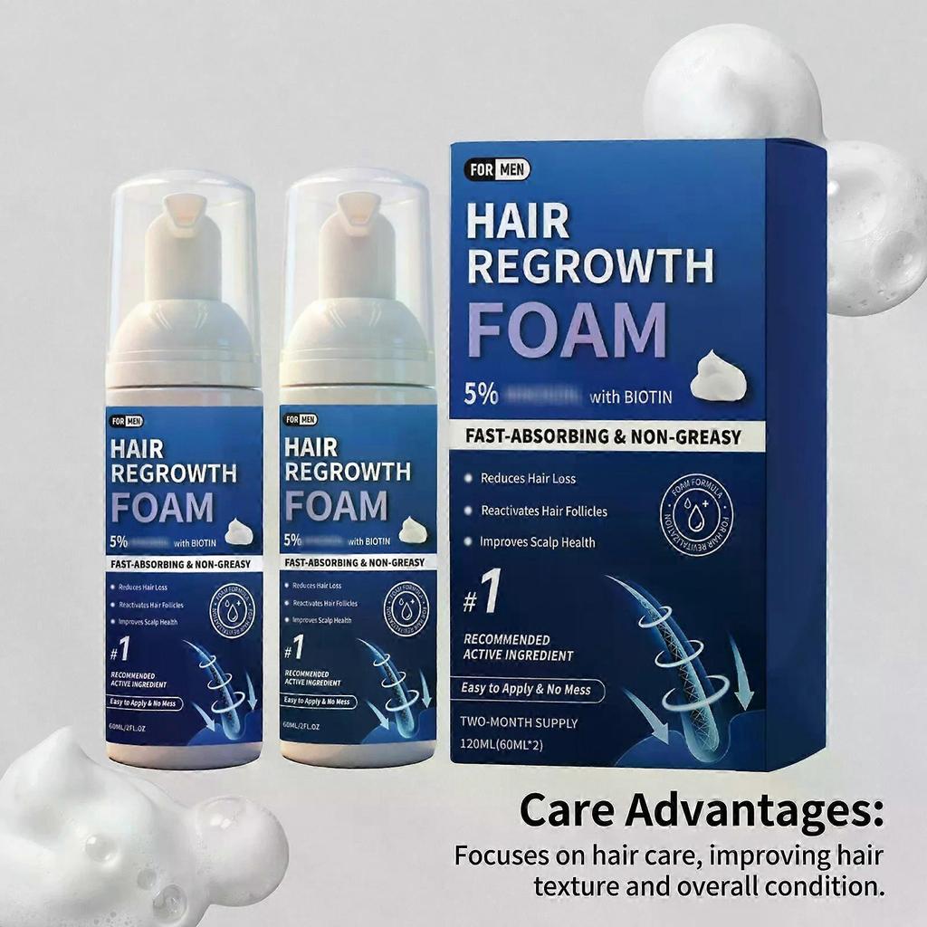 Hair Growth Foam Mousse, Quickly Absorbed, Non-Greasy, Reduces Hair Loss, Activates Hair Follicles, Improves Scalp Health