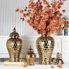 Ceramic General Jar Porcelain Handicrafts Geometric Golden Jar Storage Tank Flower Vase Home Decoration Accessories