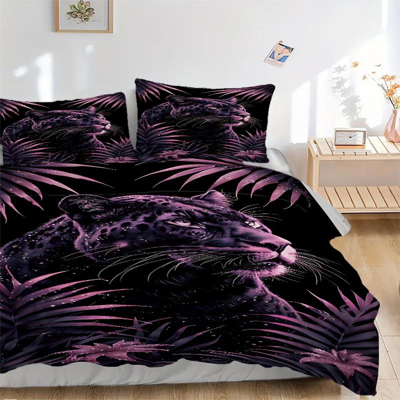 3pcs Black Leopard Print Duvet Cover Set -Includes 1 Duvet Cover and 2 Pillowcases, No Quilt Core, All-Season Home Decor  yy251111095 135x200cm