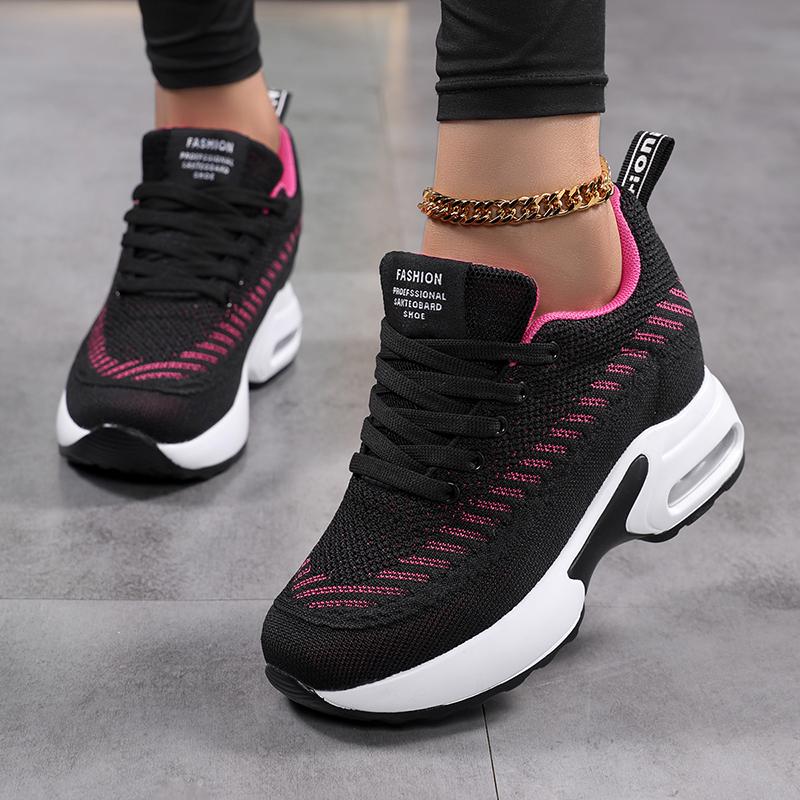 Fashion Sneakers Women Mesh Breathable Casual Women Spring Platform Heels Wedges Height Increasing 2025 Knitted Ladies Vulcanized Shoes