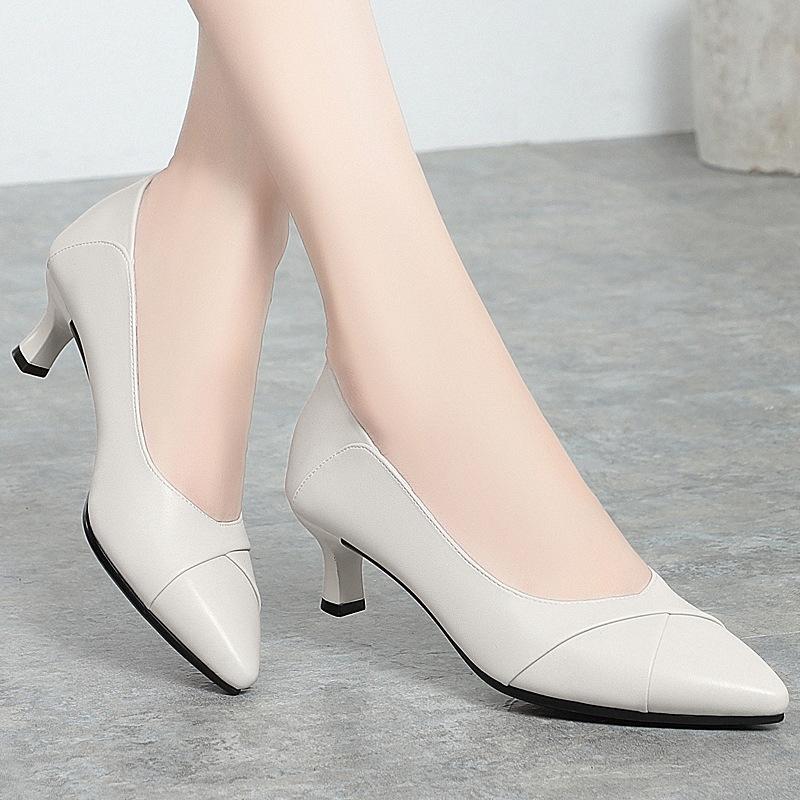 Scarpe da donna in morbida pelle, fondo morbido, comode da lavoro, versatili, con tacco alto