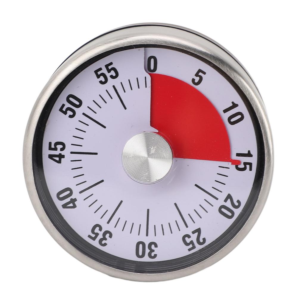 Mechanical Countdown Timer 60 Minute Magnetic Stainless Steel Visual Kitchen Timer for Cooking Kids Study White