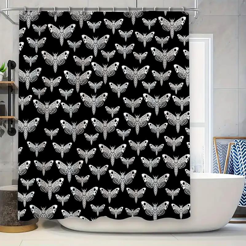 Moth Shower Curtain Gothic Dark Decor Spooky Halloween Bathroom Set Vintage Horror Art Panel Home Decor 90x180cm