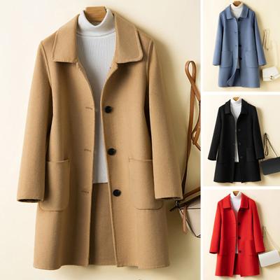 Woolen Coat Long Sleeves Coldproof Windproof Casual Single Breasted Pure Color Winter Double-sided Woolen Coat Daily Clothing
