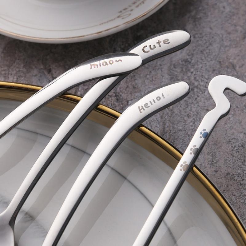 Stainless Steel Cute Cat Spoon Food Grade Cartoon Design For Stirring Coffee Tea Dessert Daily Use