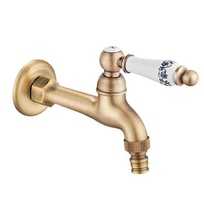 Grifo para Fregadero de Mopa de Estilo Europeo de Doble Uso con Rociador de Apertura Rápida - Agua Fría Única, Uno Entra Dos Salen
