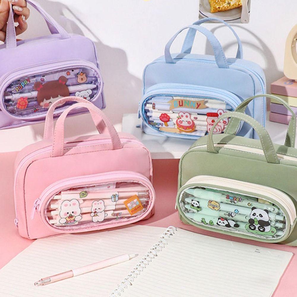 

Грязенепроницаемый ручной пенал с двумя отделениями для ручек, сумка-органайзер для канцелярских принадлежностей, для девочек