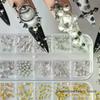 12 Grids Gothic Punk Retro Metal Nail Jewellery 3D Gold Silver Nail Rhinestone Accessories DIY Glamour Nail Decoration