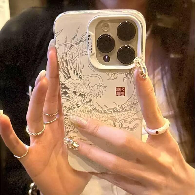 Nuova Lussuosa Custodia per Telefono con Drago Cinese Miti e Leggende Orientali Laser per iPhone 11 12 13 14 Pro Max 15 Plus Copertura 3D Totem Anti-caduta