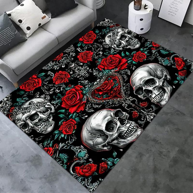1PC Skull Dark Gothic Pattern Printed Carpet Rug for Living Room Bedroom Home Sofa Decoration,Non-slip Floor Mat Floor Mat