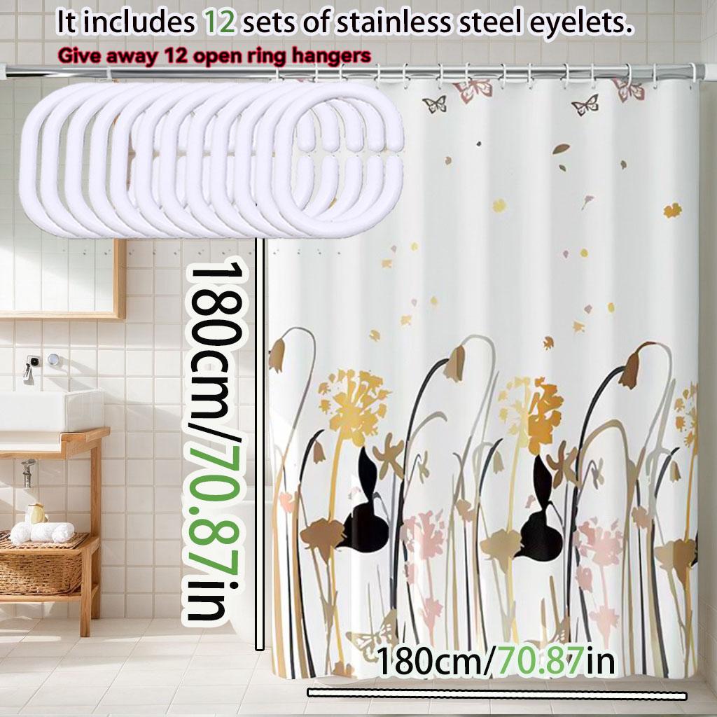 Zasłona prysznicowa ze wzorem mniszka lekarskiego, materiał PEVA, wodoodporna zasłona, przegroda do oddzielania strefy suchej i mokrej, na każdą porę roku