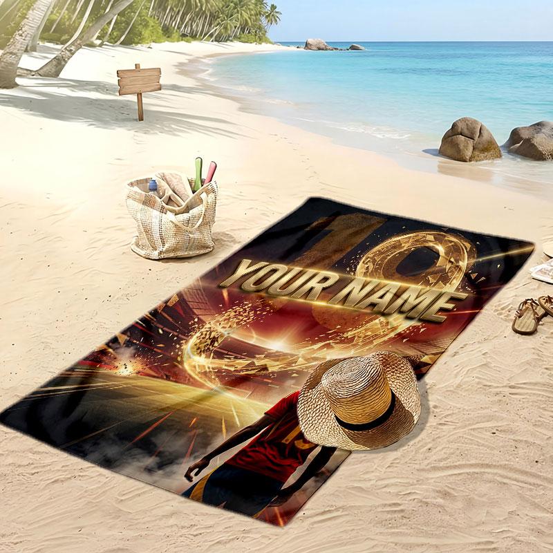 Lamine Yamal Personalized Printed Beach Towel Soccer Logo Support Custom Name Text Absorbent Towel For Sport Travel Special Gift