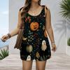 Women Plus Size Crew Neck Tank Romper Moon Star Celestial Print Jumpsuit Shorts