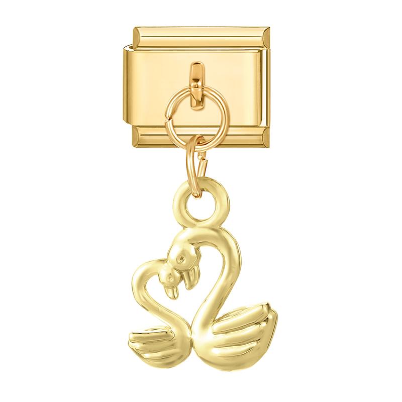 Gold Color Heart Lips Bow Knot Rose Swan Fishbone Pendant Charm Links Fit 9mm Stainless Steel Bracelet DIY Making Men Women Gift