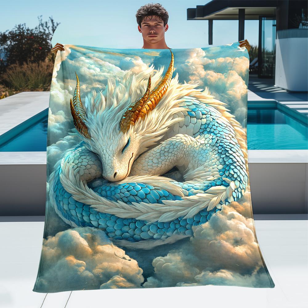 Dragon in Clouds Digital Print Throw Blanket,Soft Lightweight Warm Bedding Blanket for Bed Sofa Couch Office Travel Camping, 1PC