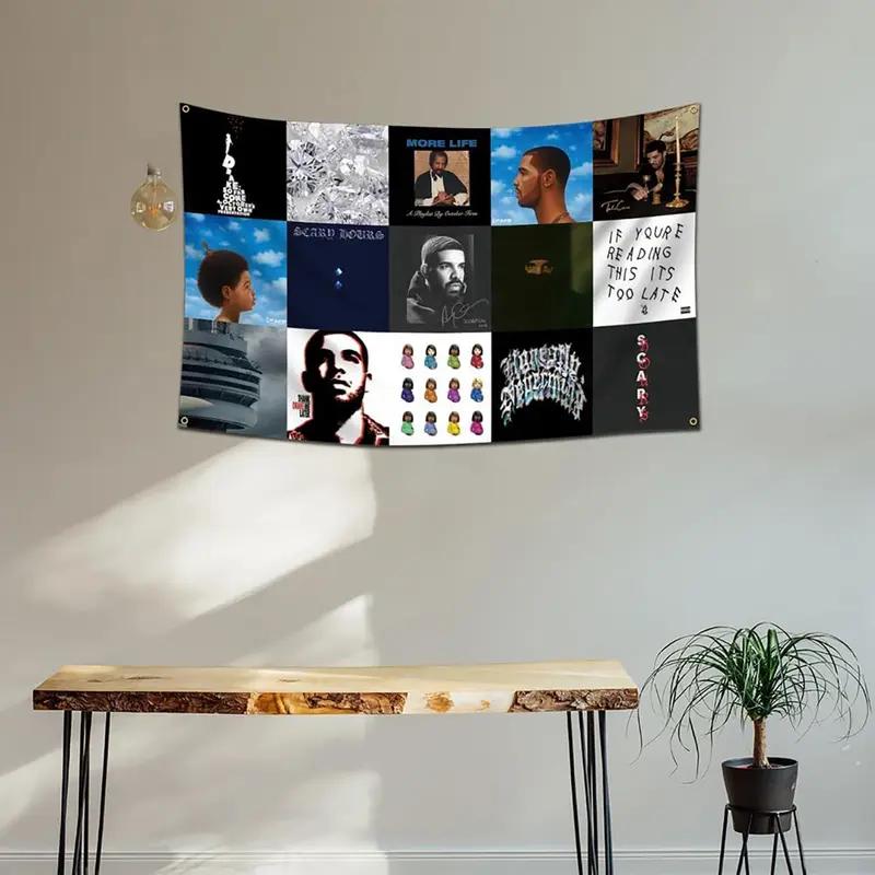 Rap Flag Tapestry Music Album Cover Collage Tapestry Wall Hanging College Dormitory Bedroom Living Room Home Wall Decoration