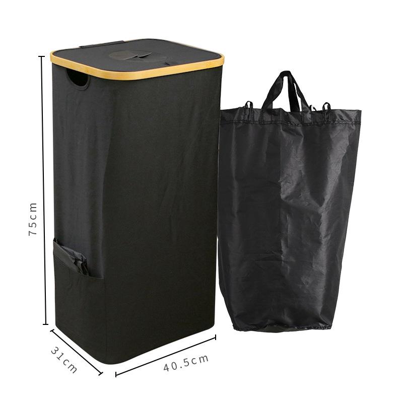 Foldable Bamboo Oxford Cloth Recycling Basket with Lid and Inner Bag 44*33*73cm