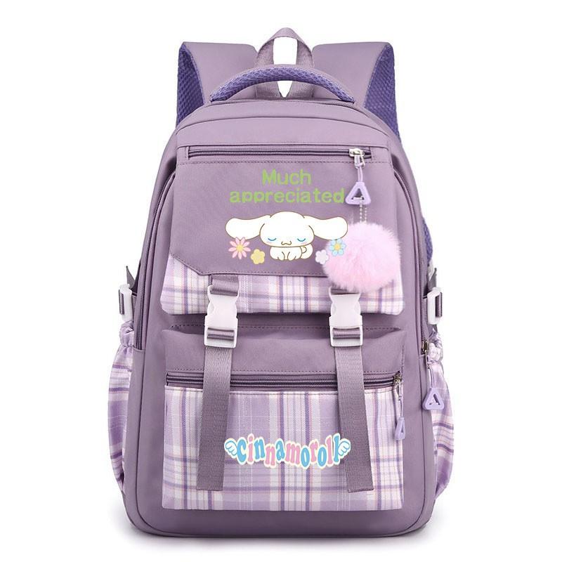 Cinnamoroll Kids School Backpack Boys Girls Large Capacity 20-35L Nylon Dual Strap Bag With Arc Shoulder Straps