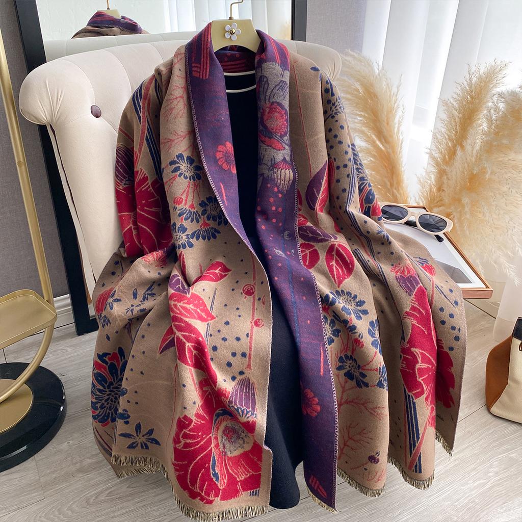High-end Imitation Cashmere Scarf Women's Fashion Warm Flower Scarf Versatile Shawl Jacquard Craftsmanship Trend