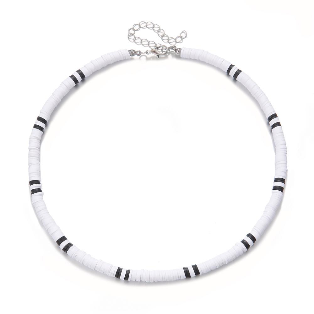 Colar Masculino Estilo Boêmio Preto e Branco de Argila Polímerica e Madeira