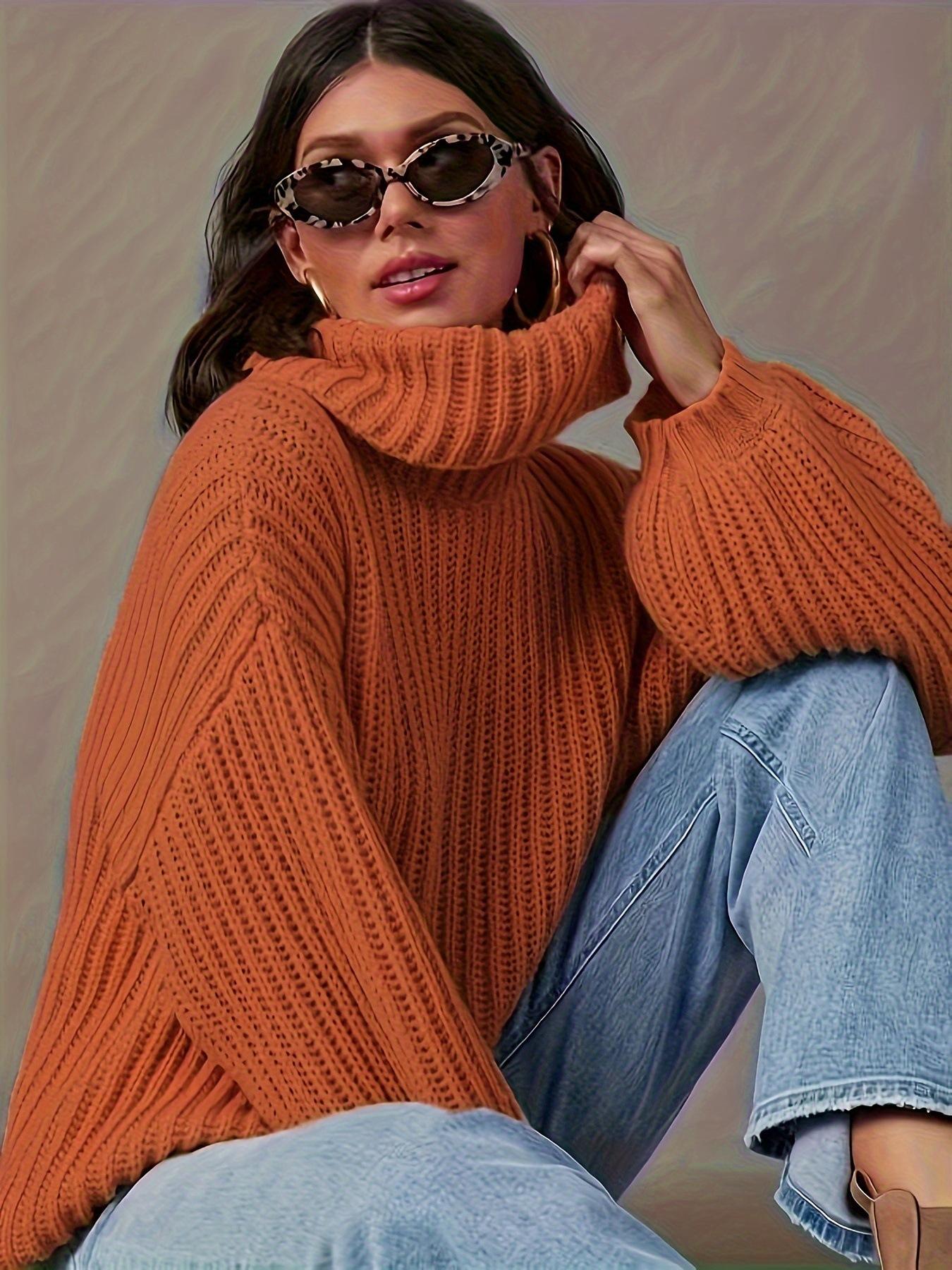 

Женский вязаный пуловер с высоким воротником большого размера, зимняя верхняя одежда, свободный однотонный элегантный пуловер с длинным рукавом, женский повседневный теплый свитер XXXL оранжевый