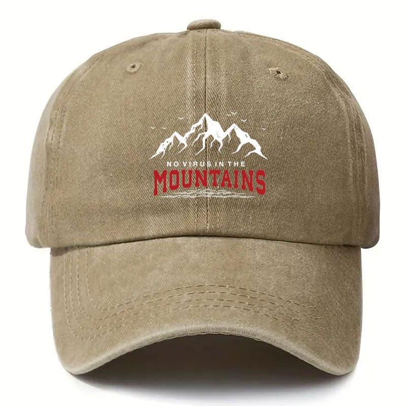 Vintage Distressed Black No Virus In the Mountains Slogan Print Baseball Cap Ideal for Outdoor Activities Fishing Hand Wash