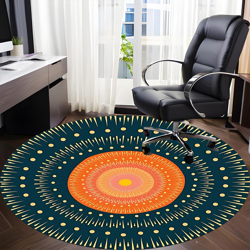 1pc Sunburst Mandala Office Round Area Rug, Indoor Mat Suitable For Office, Under Office Chairs Bedroom Living Room Home Decor, Room Deco