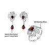 Wunderschönes Blumendesign Natürlicher Granat gepaart mit weißem Zirkon Damen Ring Ohrringe Schmuckset 925 Silber Jubiläumsgeschenk